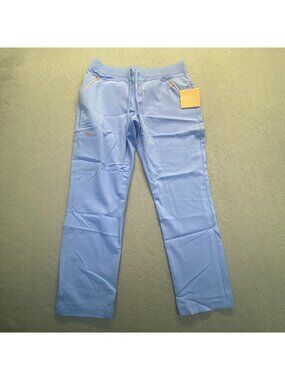 Cherokee Statement Women Medium Scrub Pants CIE/Blue CK055P  Gold Zip Stretch